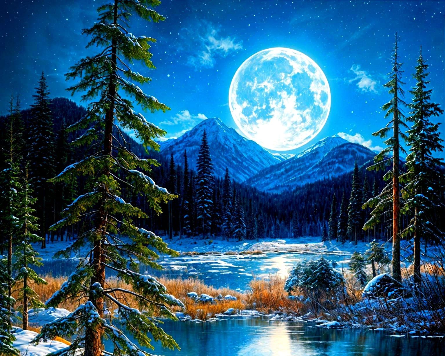 Snow Mountains and Forest Lakes Painting