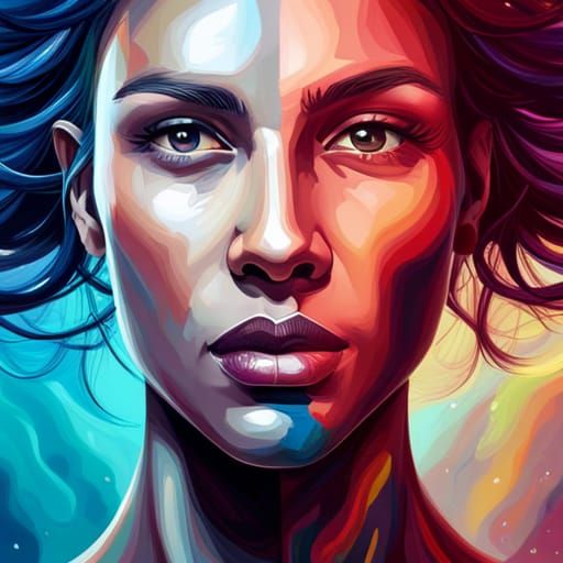 Hyperrealistic Portrait with Colorful Splash Art Background