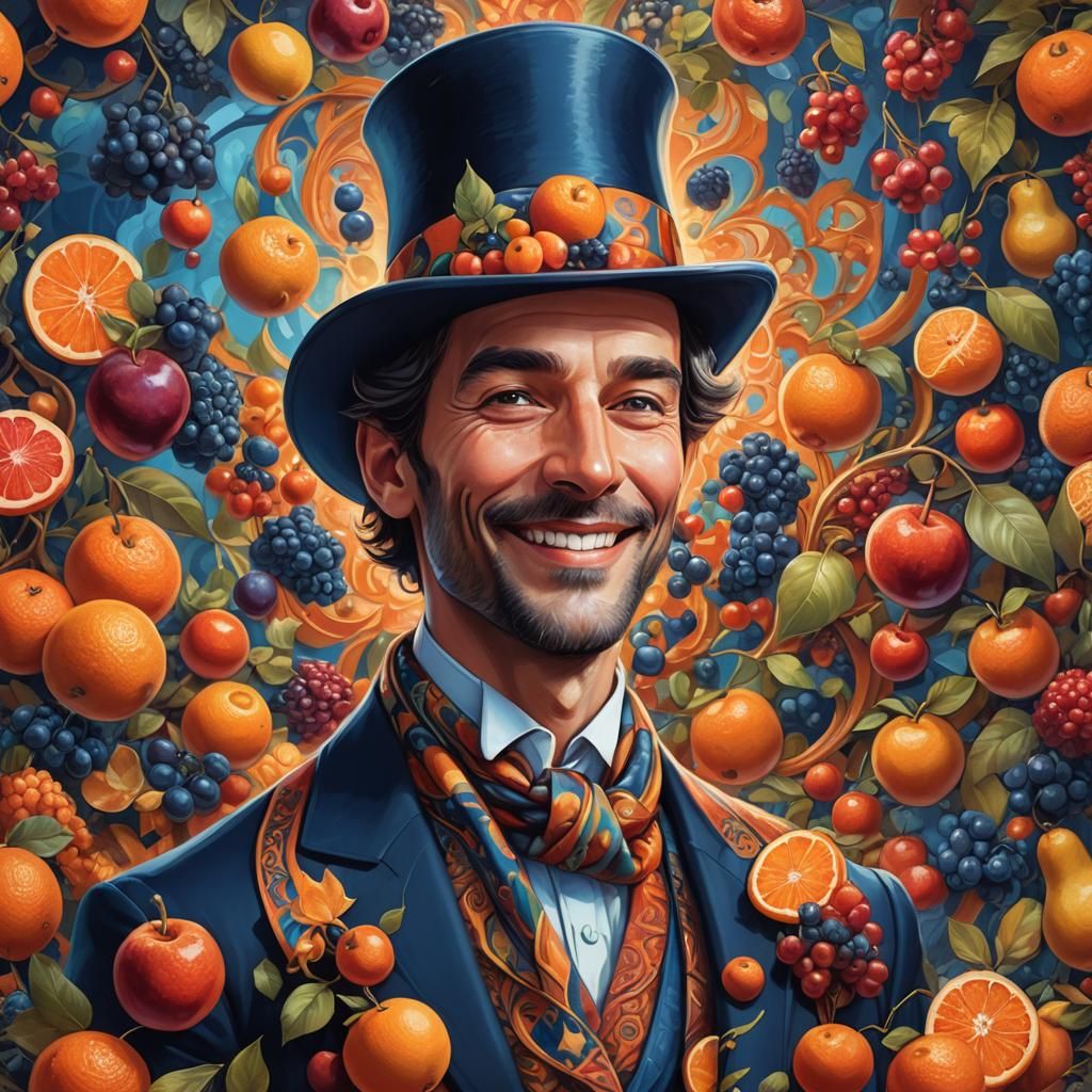 Elegant Number One with Fruits, Digital Painting