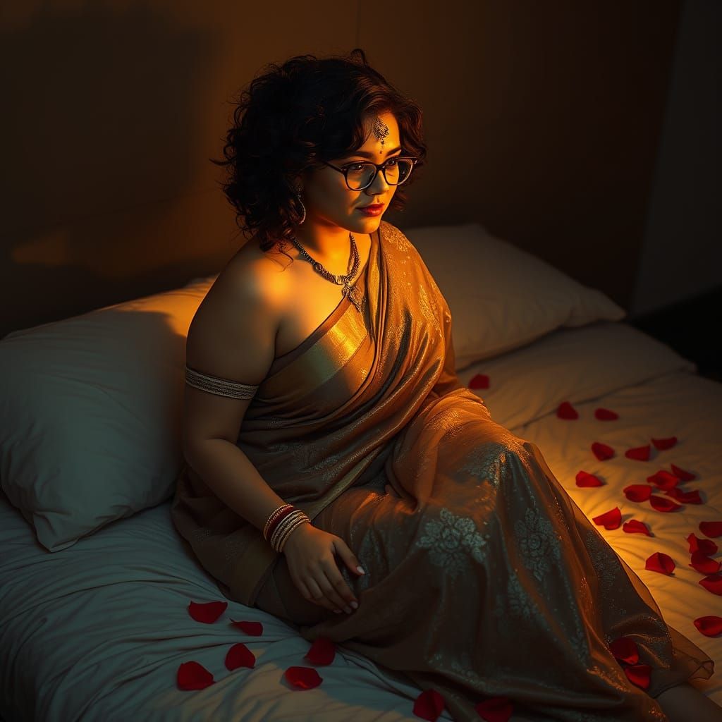 Indian Woman in Shimmering Sari, Digital Art