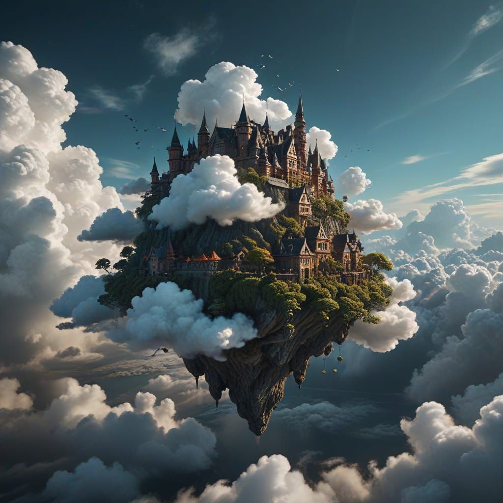 Whimsical Cloud Cap Digital Matte Painting