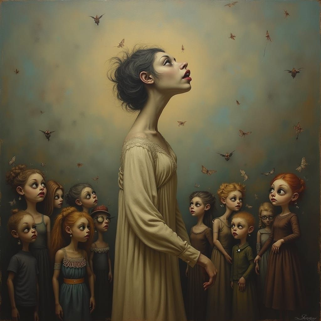 Surreal Soprano Sings to Bizarre Audience in Oil Painting
