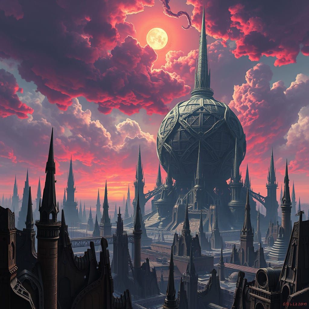 Cyberpunk Industrial Wasteland with Biomechanical Citadel