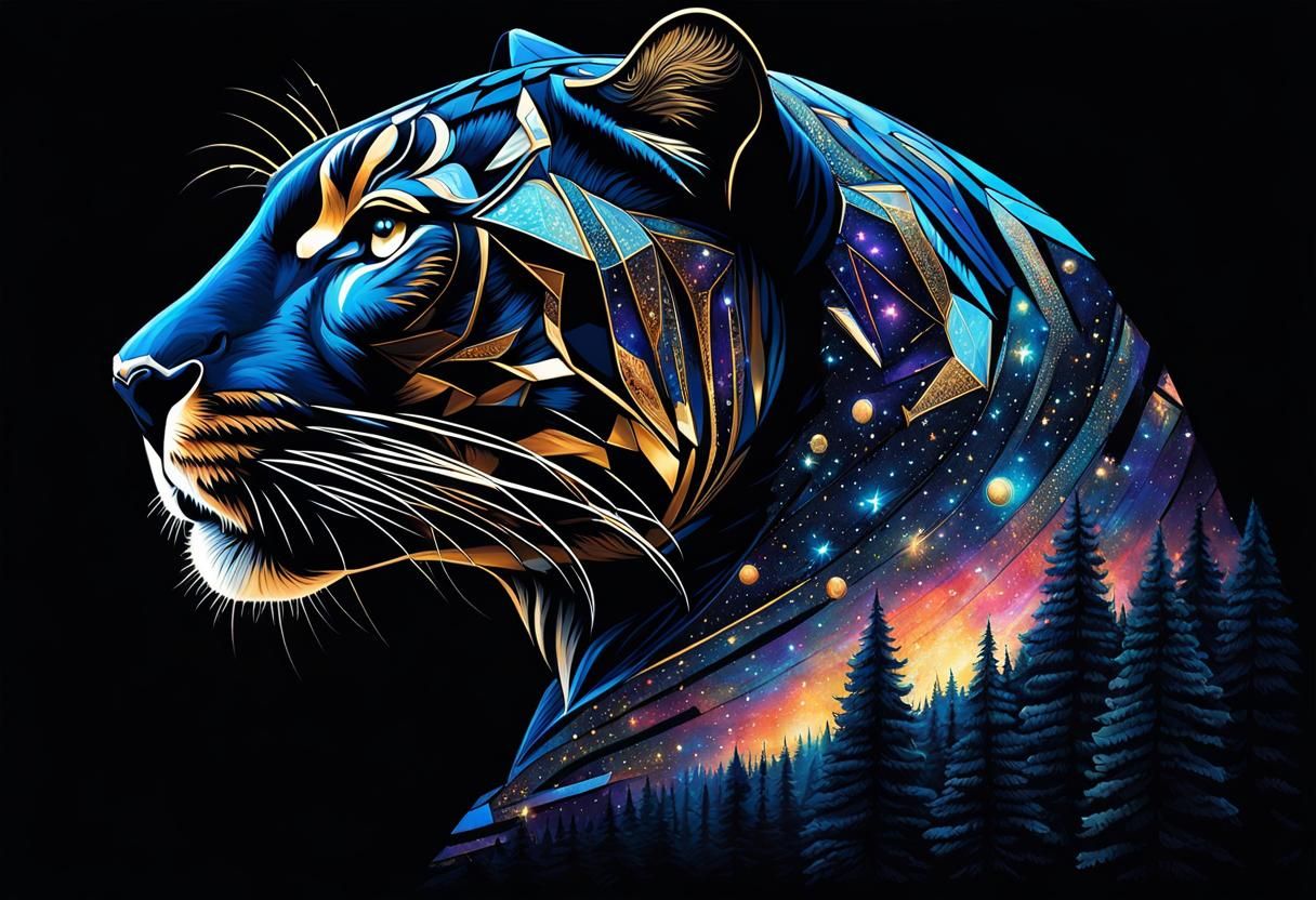 Gothic Panther Portrait in Mosaic Style