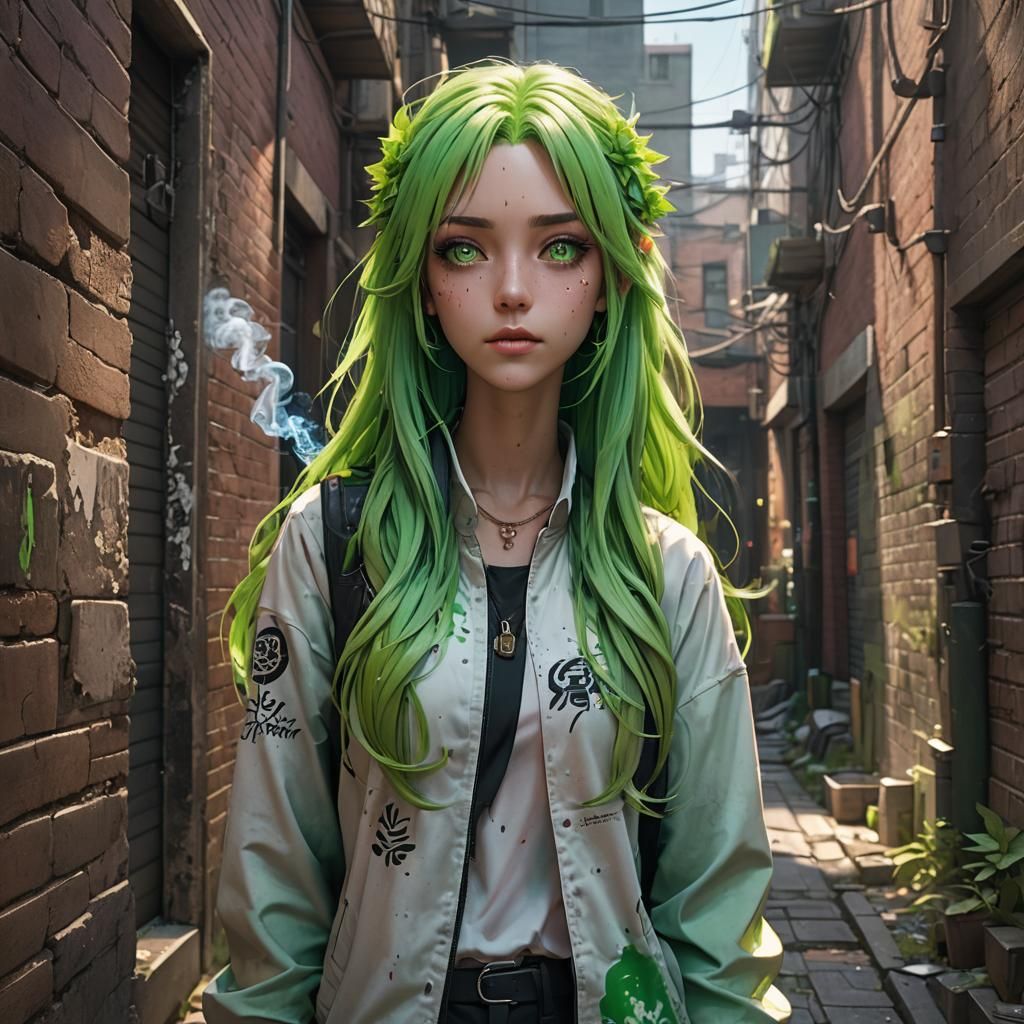 Anime Girl Smoking: Detailed Digital Art