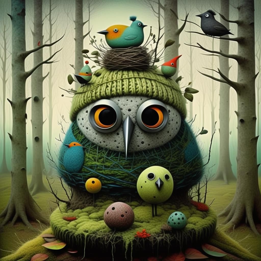 Whimsical Bird Hat in Graphic Novel Style