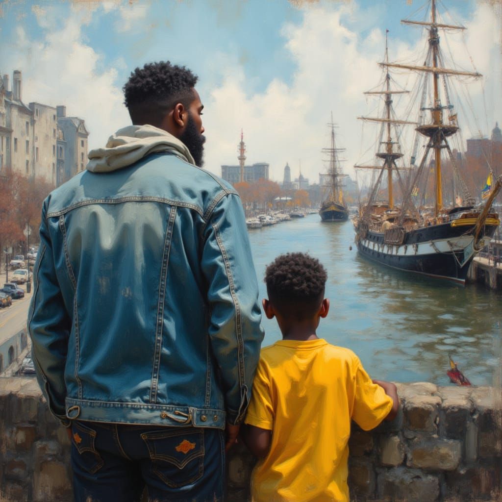 Father and Son Overlook Baltimore Harbor