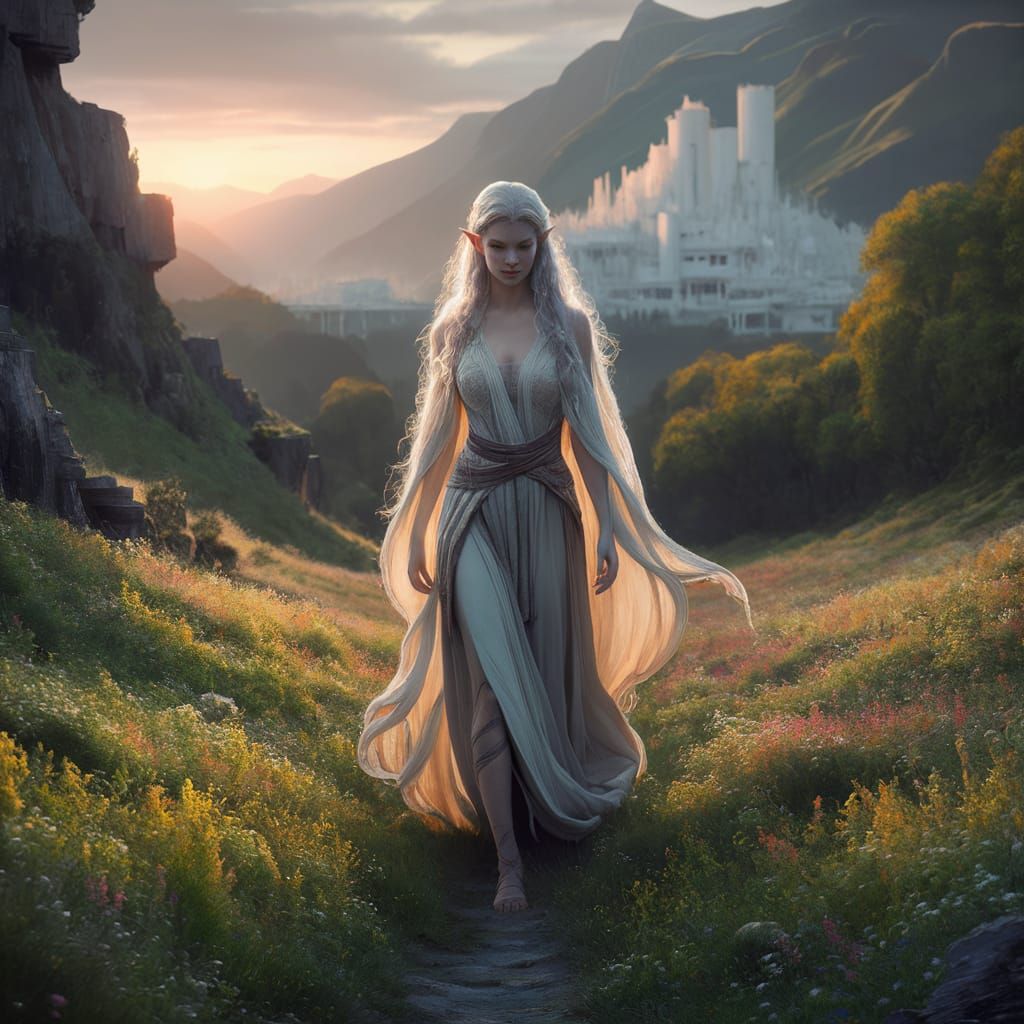 Ethereal Elven Maiden in Tumladen Vale Painting
