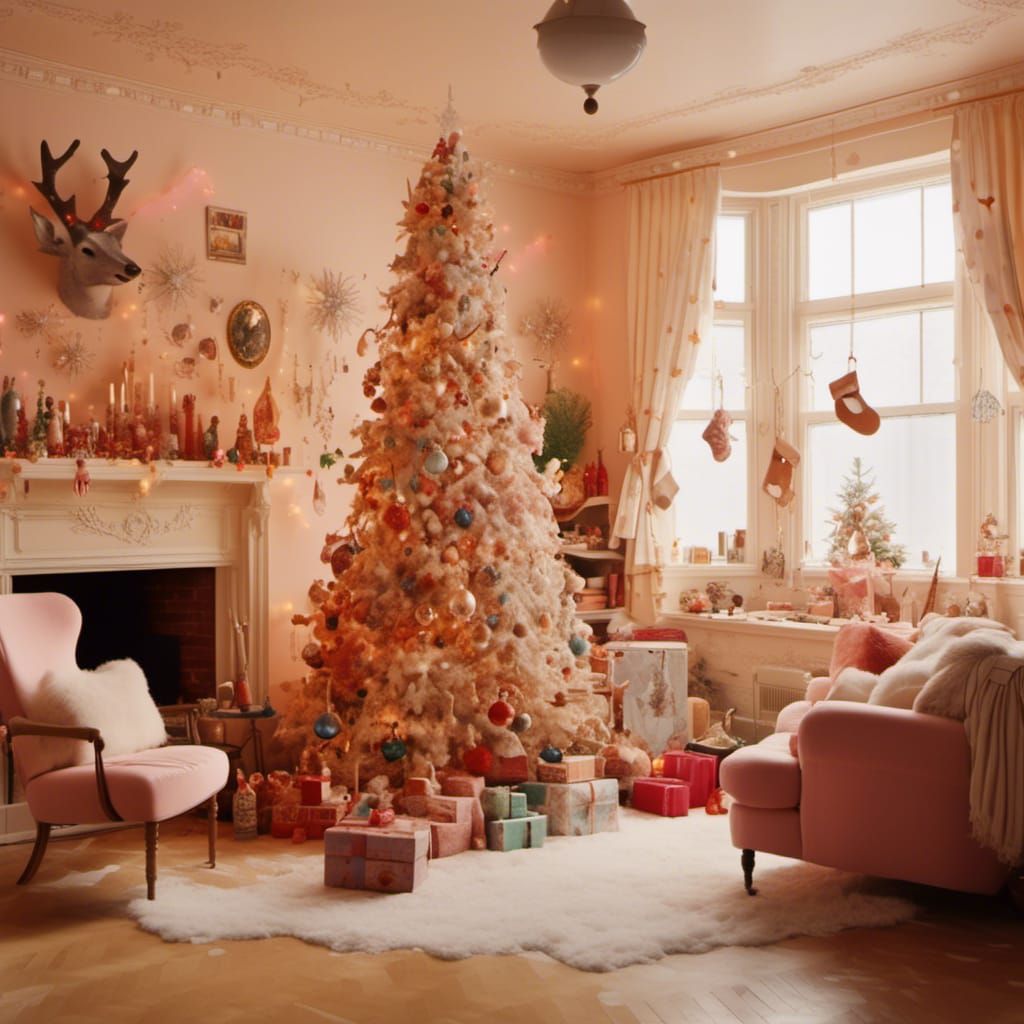 Magical Christmas Interior in Wes Anderson Style