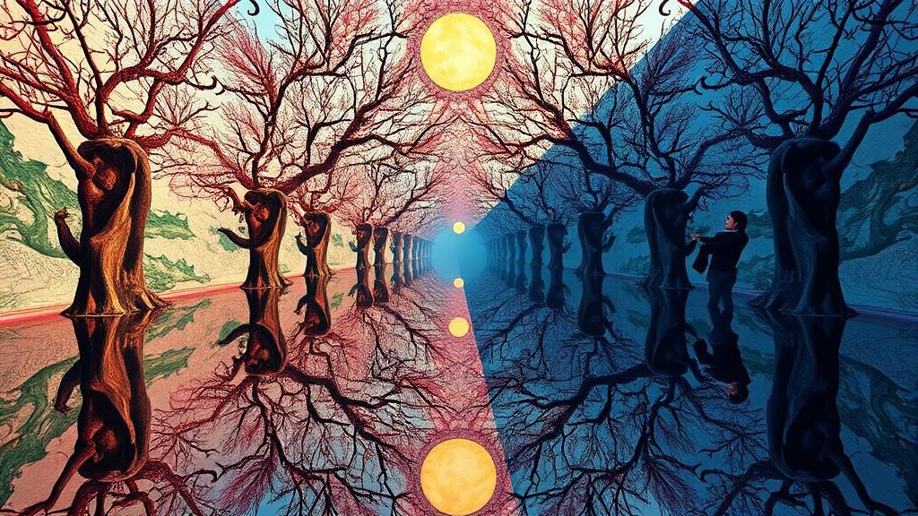 Surreal Symmetrical Scene in Anime Style