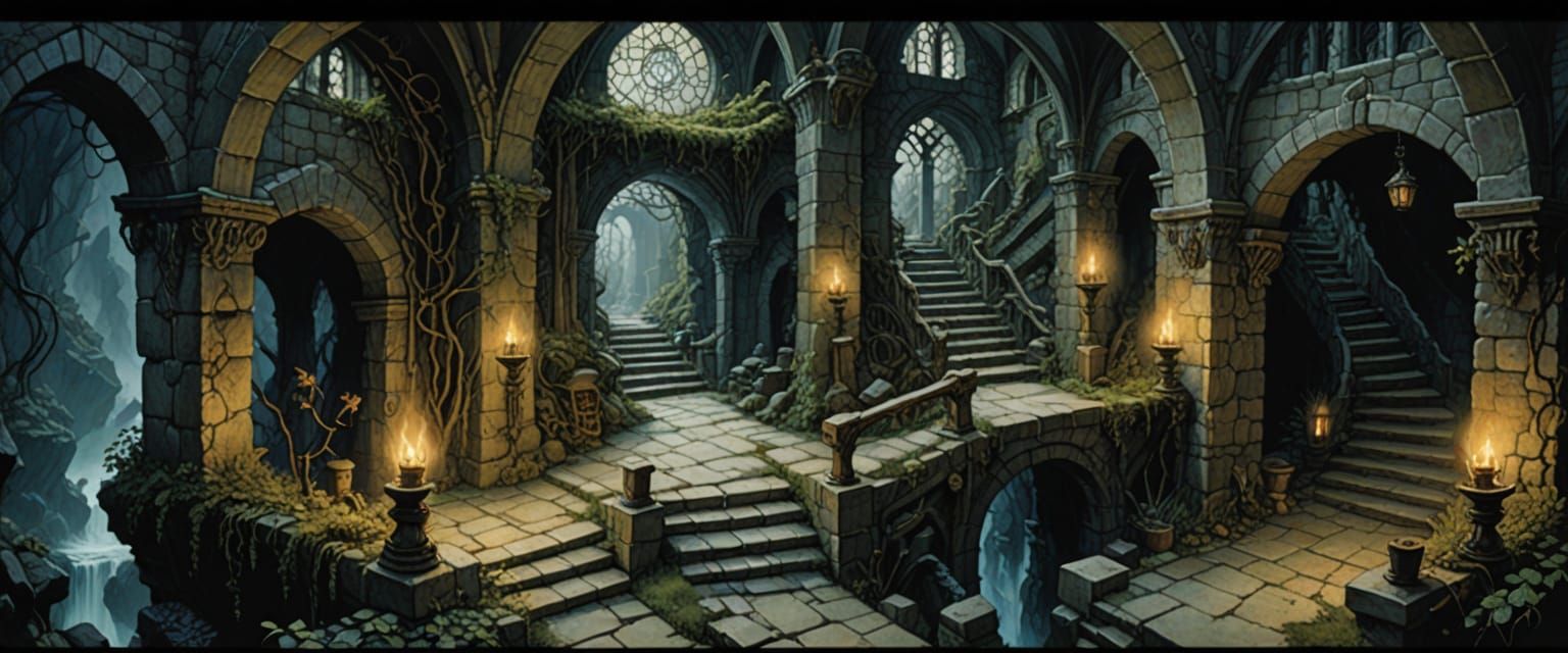 Fantasy Dungeon Map with Eerie Lighting and Details