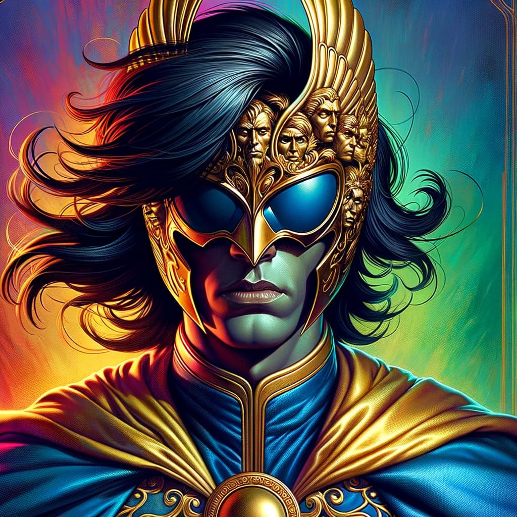 Medieval Superhero in Vibrant Blue Suit and Gold Cape