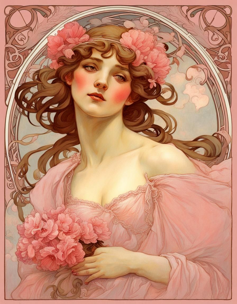 Art Nouveau Woman in Pinks and Pastels