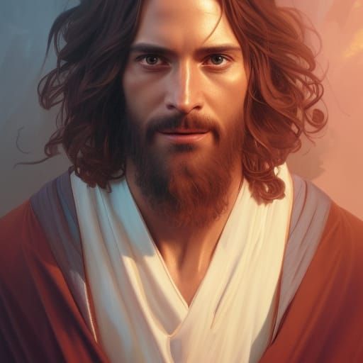 Detailed Portrait of Jesus in Art Nouveau Style