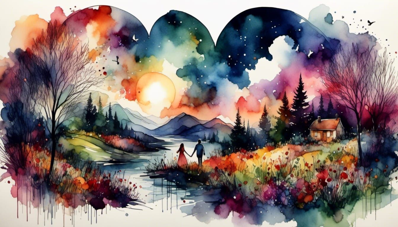 Diverse Landscape of Love with Watery Ink Effects