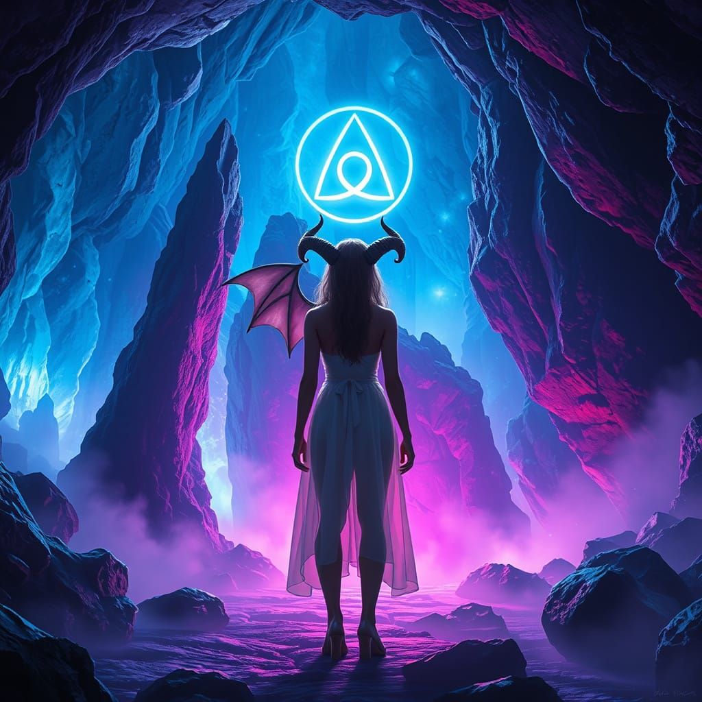 Ethereal Star Trek Cave with Glowing Crystals and Incubus