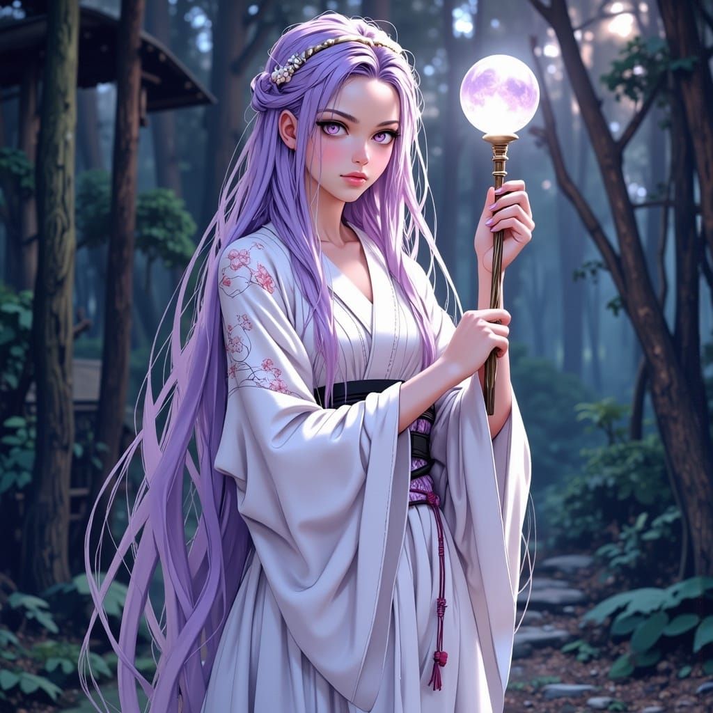 Serene Priestess in Forest Shrine: 4K Anime Style