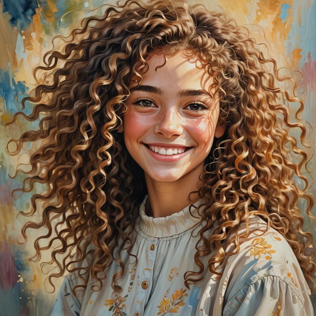 Smiling Girl Portrait in Vibrant Oil Painting