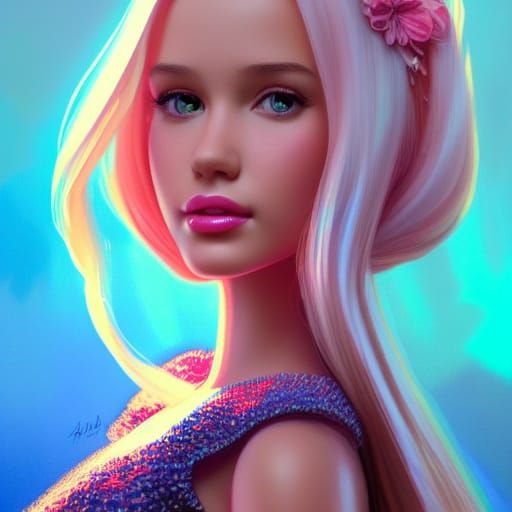 Hyperdetailed Barbie Portrait in Art Nouveau Style