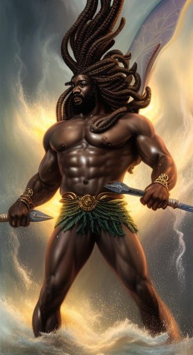 Poseidon as Black Man in Electric Storm