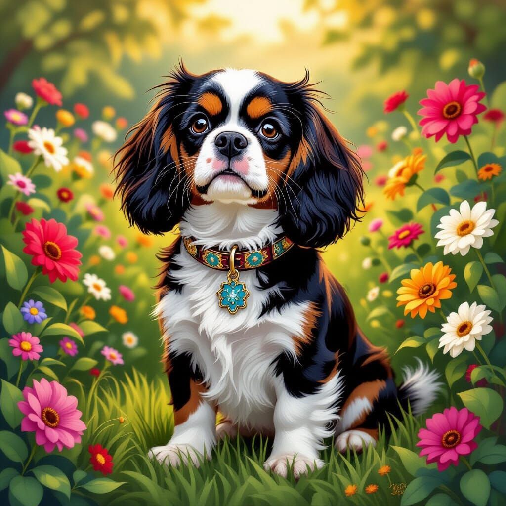 Cavalier King Charles Spaniel in a Garden