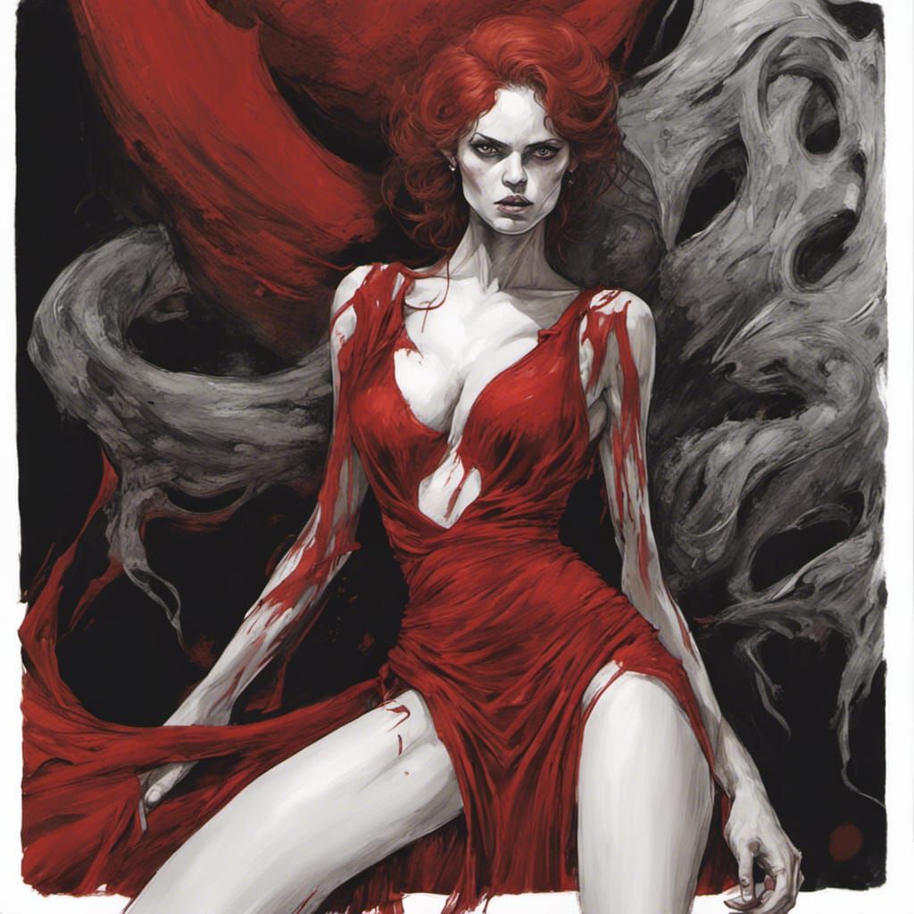 Monstrous Woman in Red Silk Gown