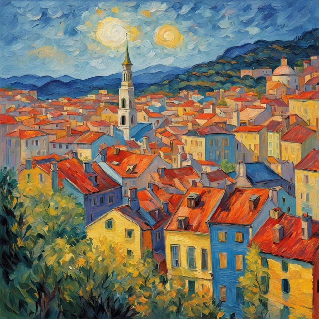 Vibrant Trieste Cityscape in Expressive Neo-Impressionist St...