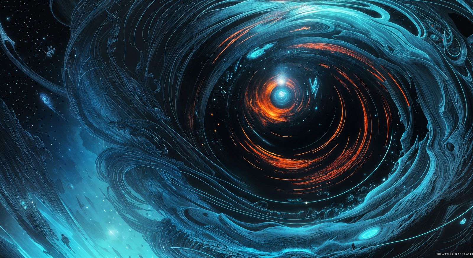 Astronaut Staring into Tesseract: Sci-Fi Concept Art