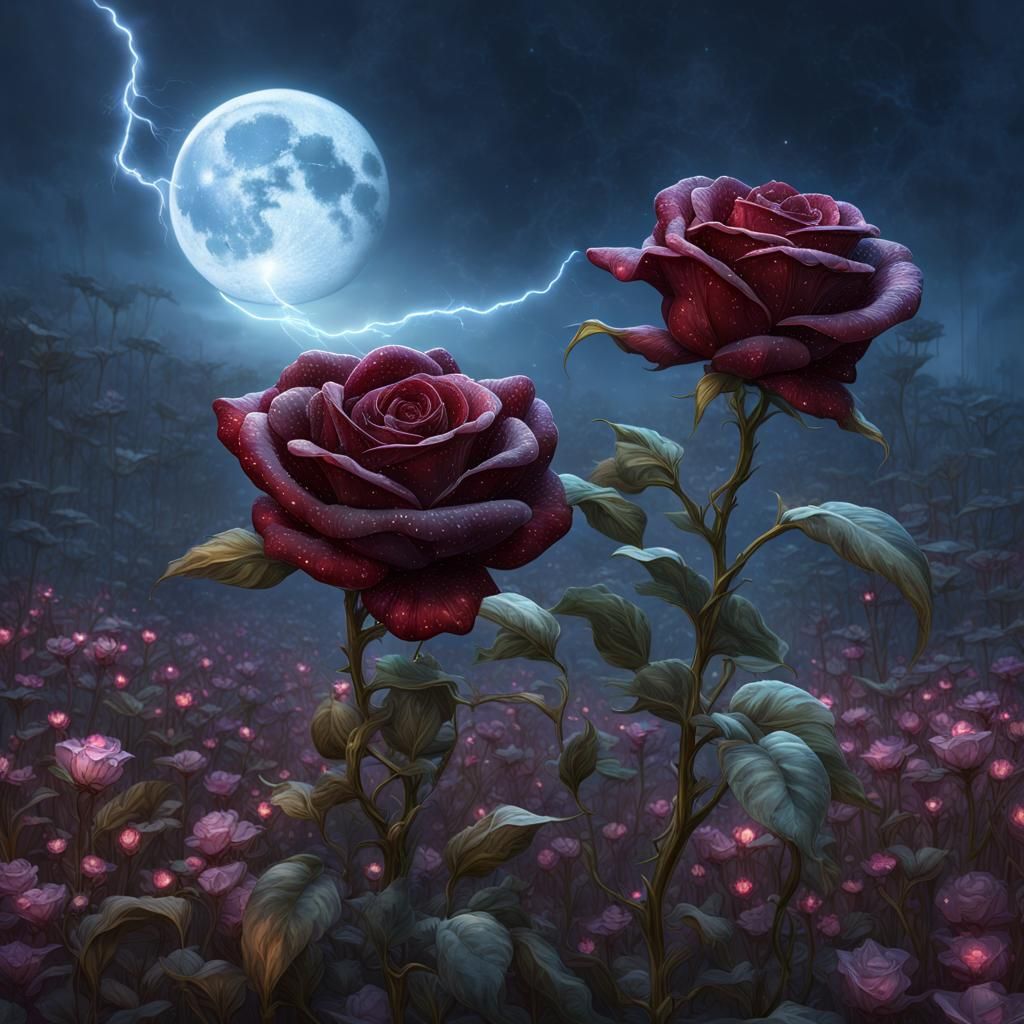 Crystal Roses Under a Starry Night Sky