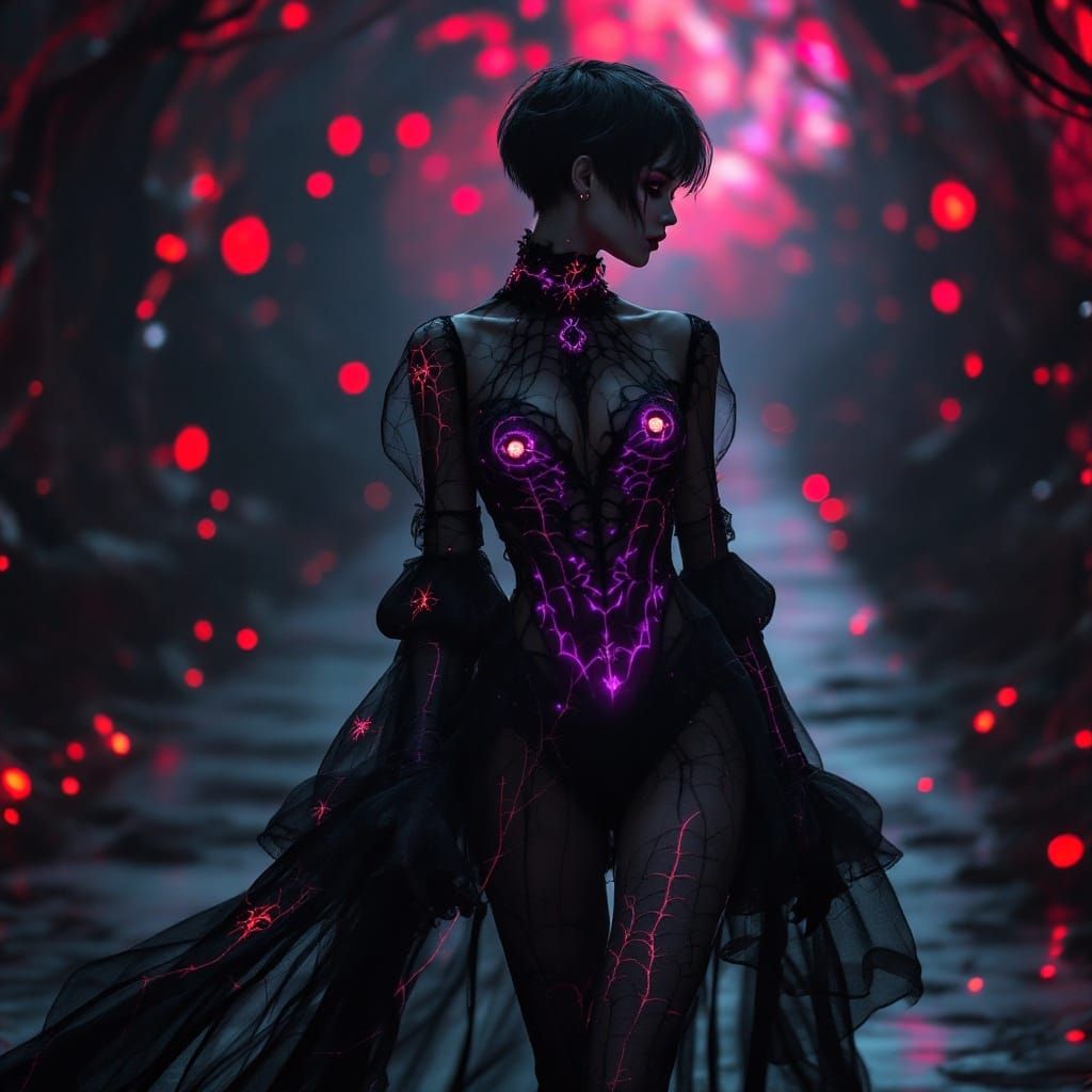 Goth Runway Model in Enchanted Black and White Spider Web At...