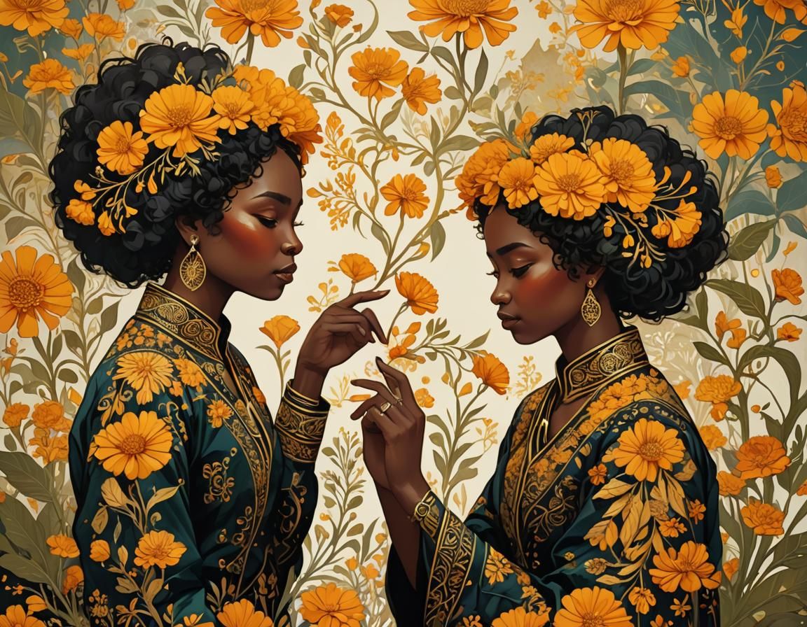 Marigold Flowers in Elaborate African Batik Style