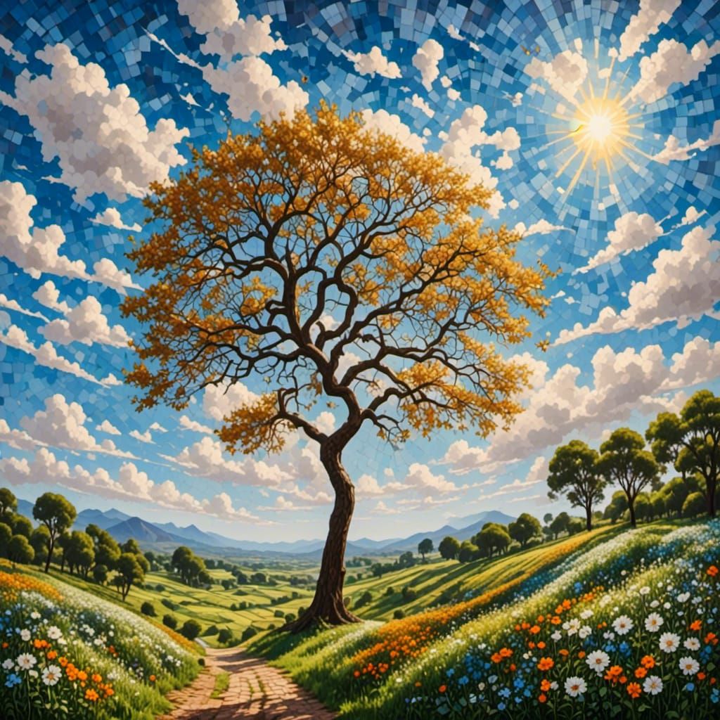 Fantasy Scene with Sunlit Tiles in Dreamlike Style