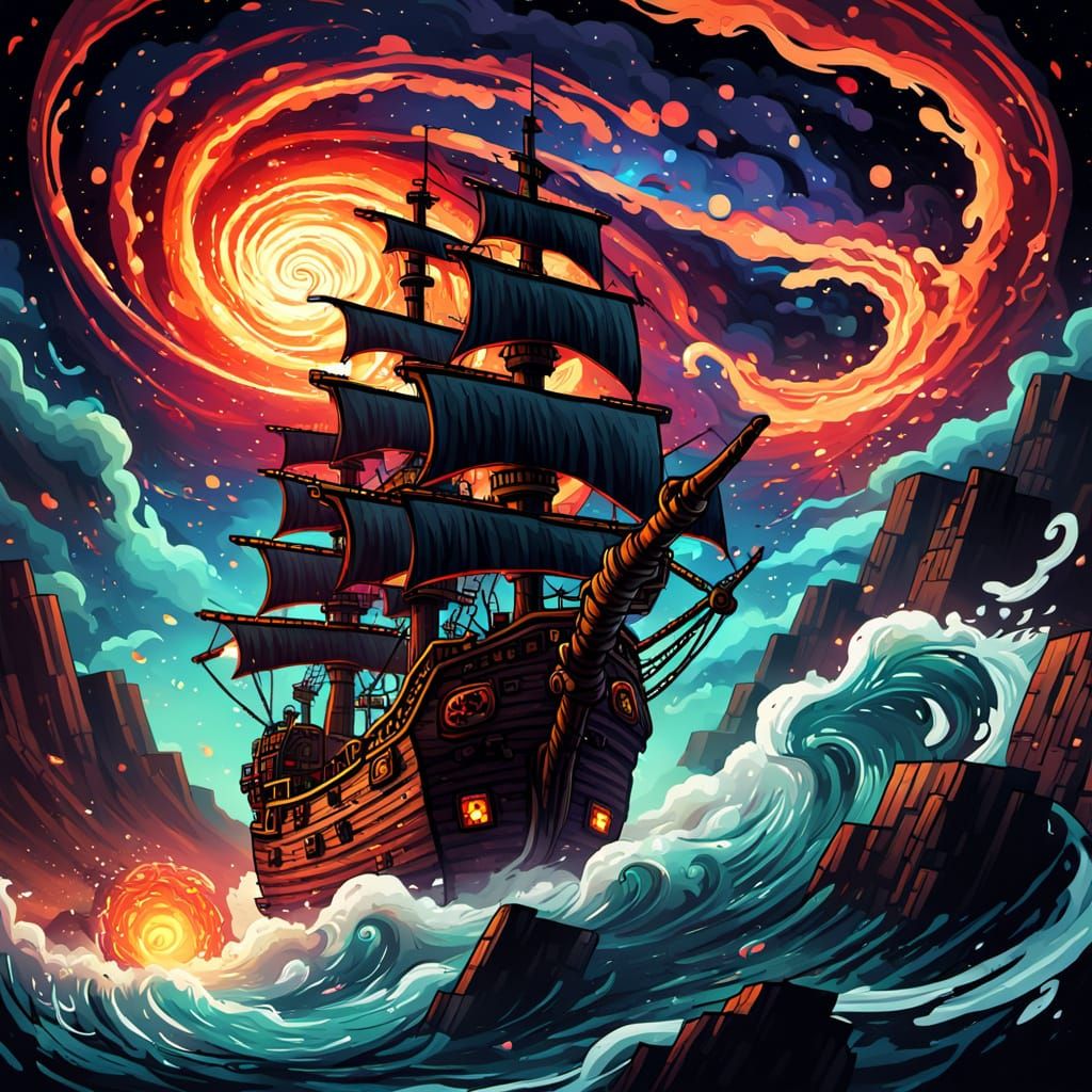 Minecraft Pirate Ship in Anime Style with Redstone Accents