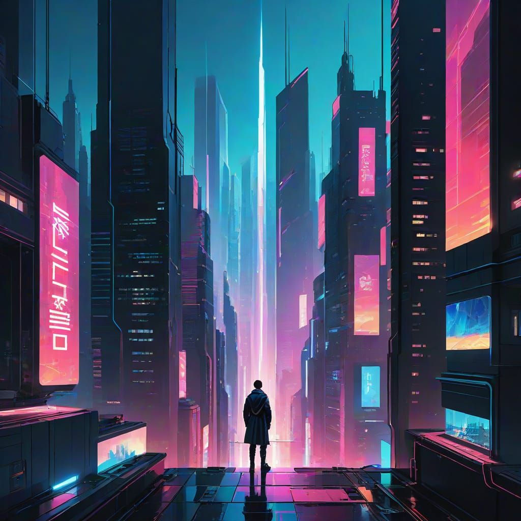 Futuristic Cyberpunk Cityscape at Sunset