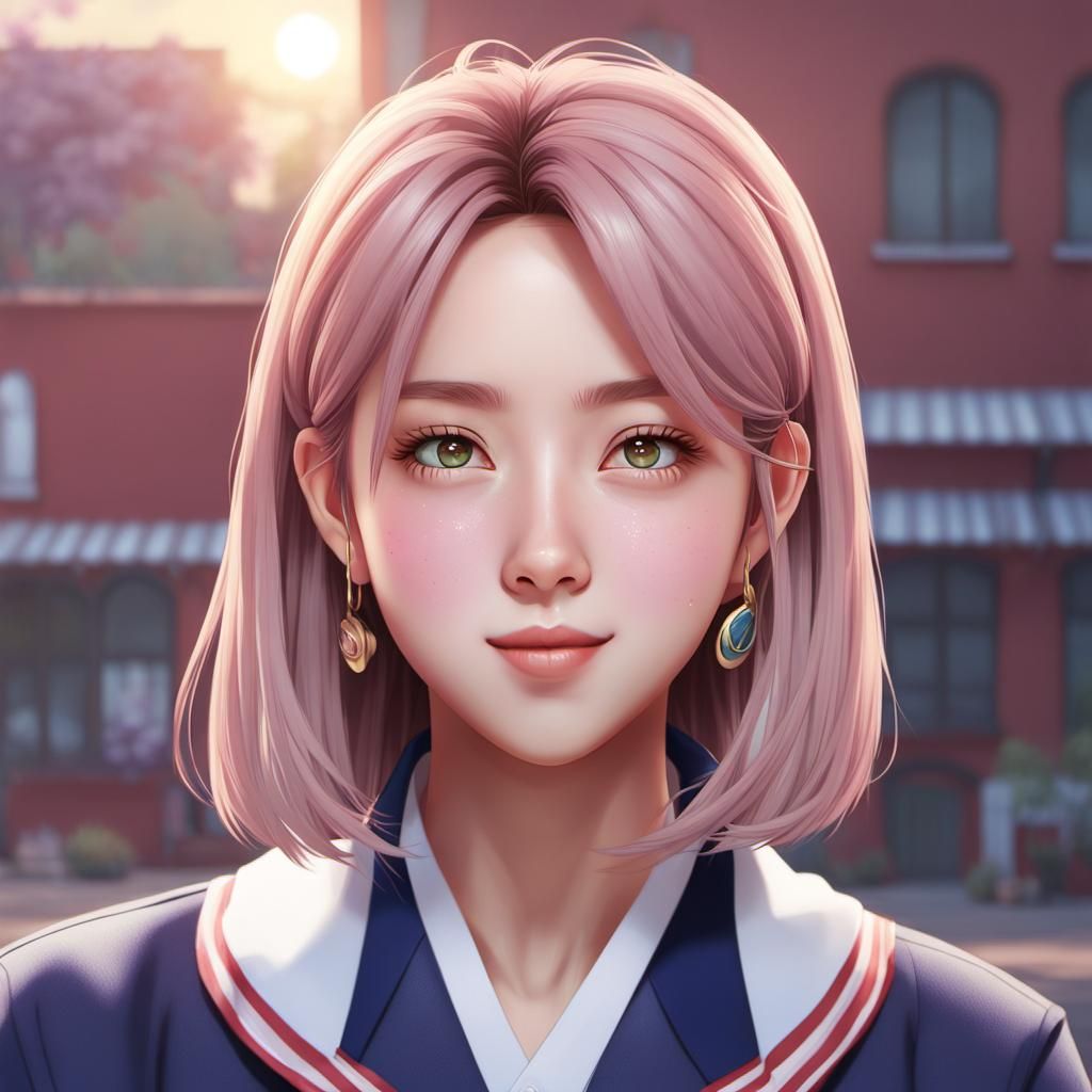 Anime Style K-Pop Girl in School Uniform