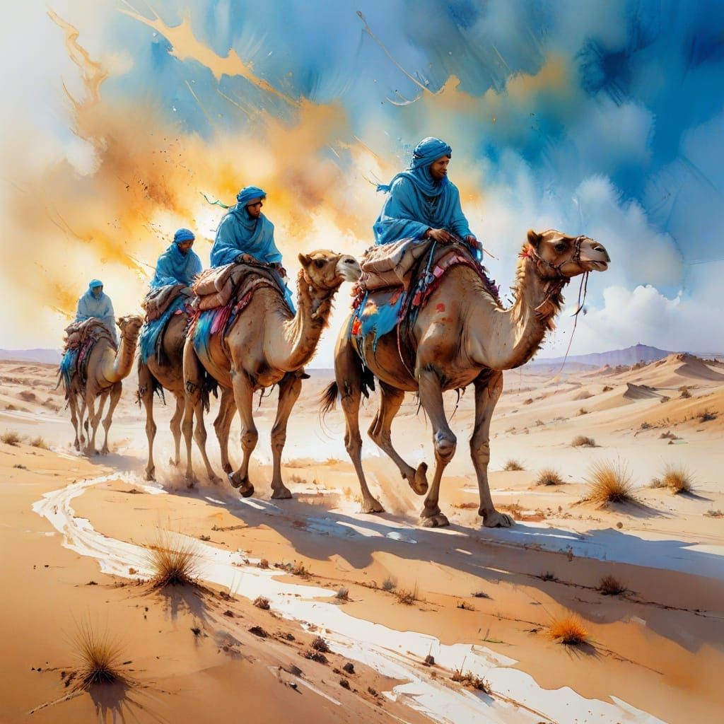 Endless Desert Conquest in Vibrant Watercolour