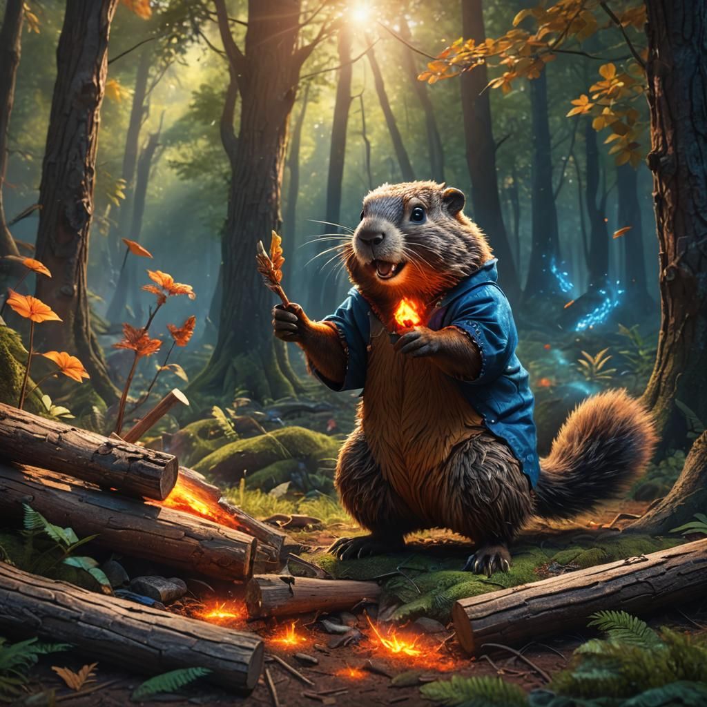 Woodchuck Chucking Wood in Fantasy Forest