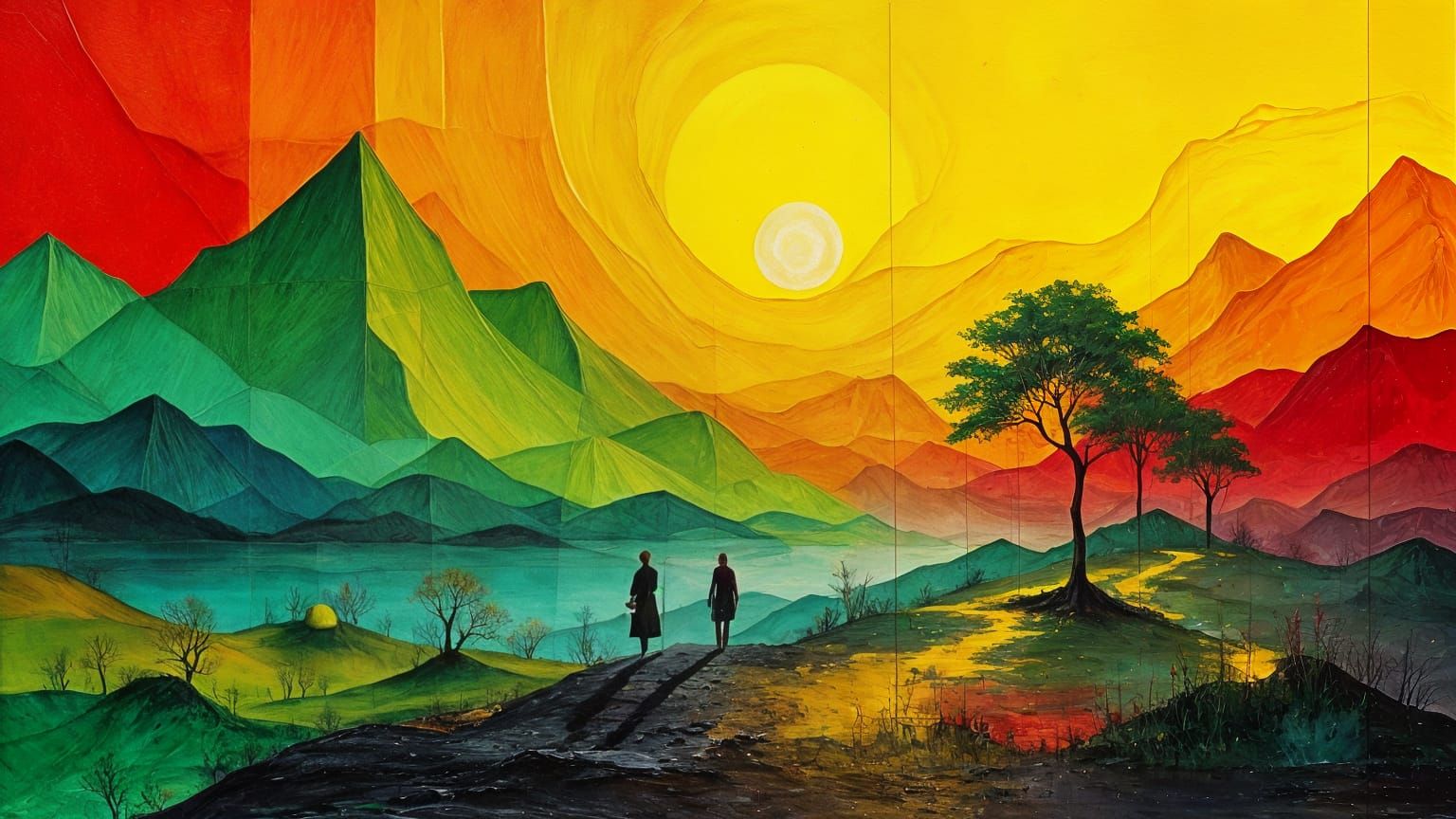 Dynamic Landscape with Vibrant Zig-Zag Mountains