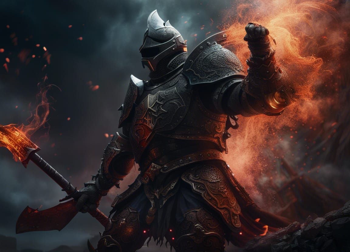 Knight Ready to Strike Demon in Fantasy Concept Art