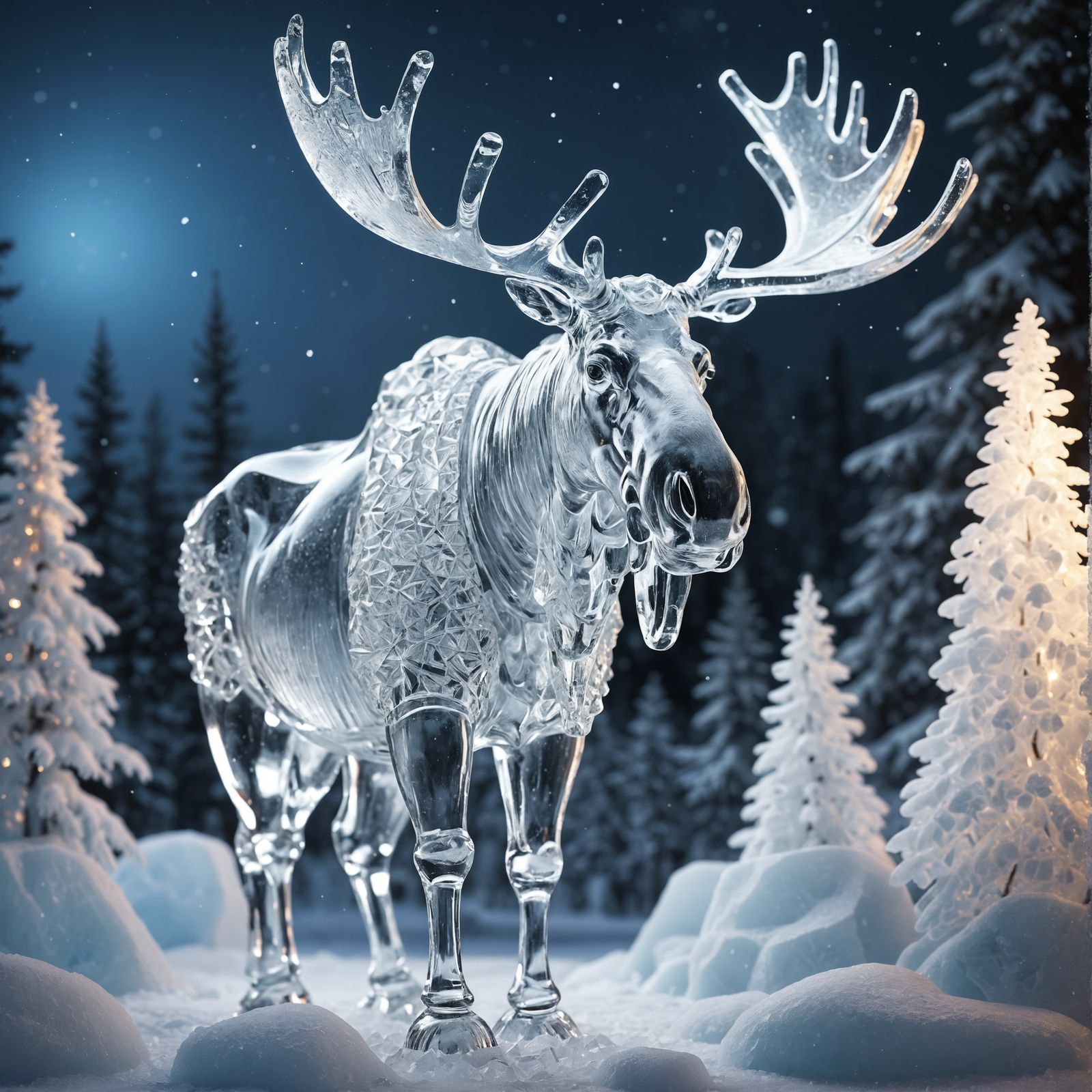 Intricate Ice Sculpture of a Moose