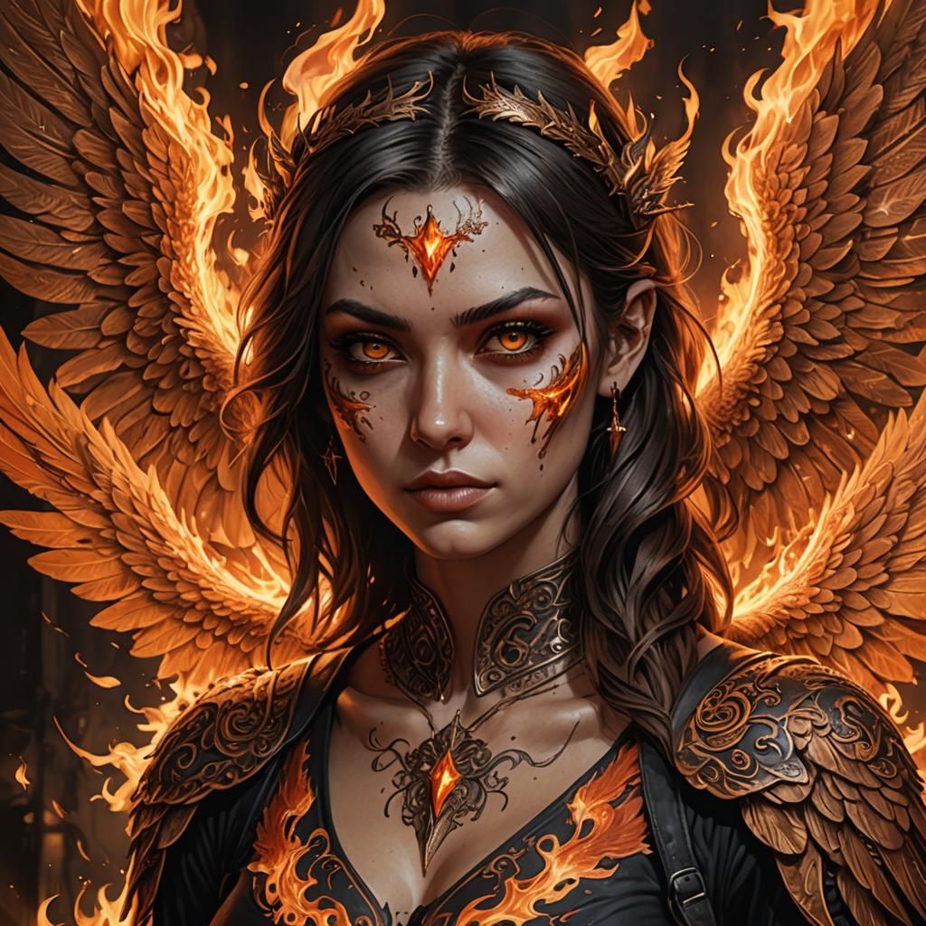 Fiery Winged Girl: Hyper-Detailed Fantasy Portrait