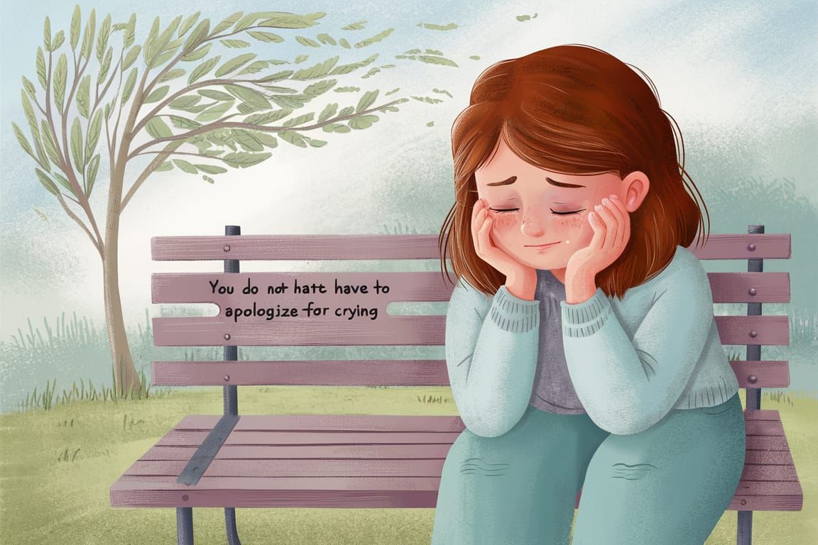 Serene Illustration of a Young Woman Crying