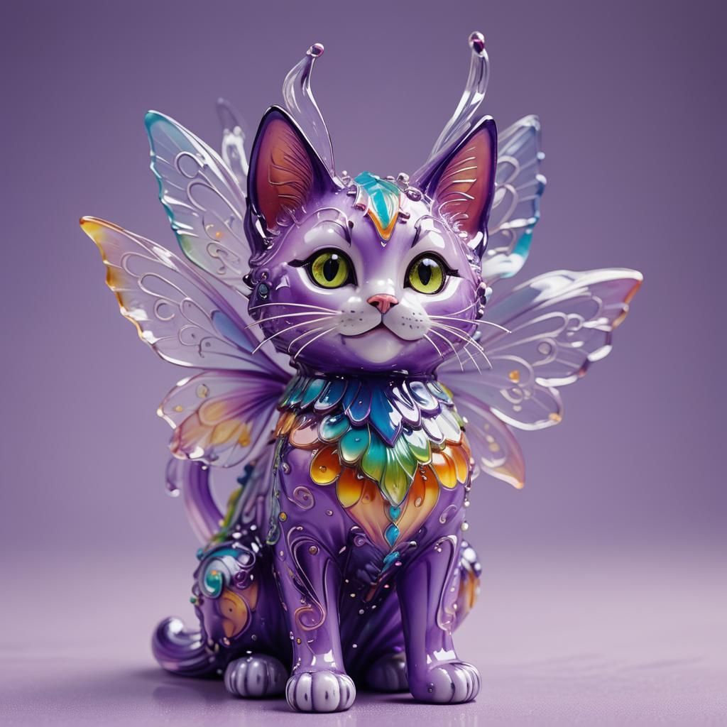 Enameled Glass Figurine of a Whimsical Cat Fairy