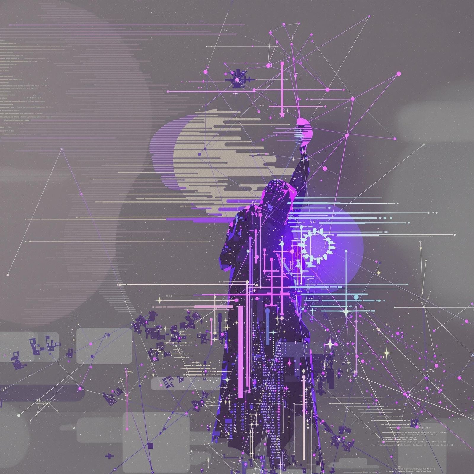 Abstract Constellation Glitch Art in Maximalist Style