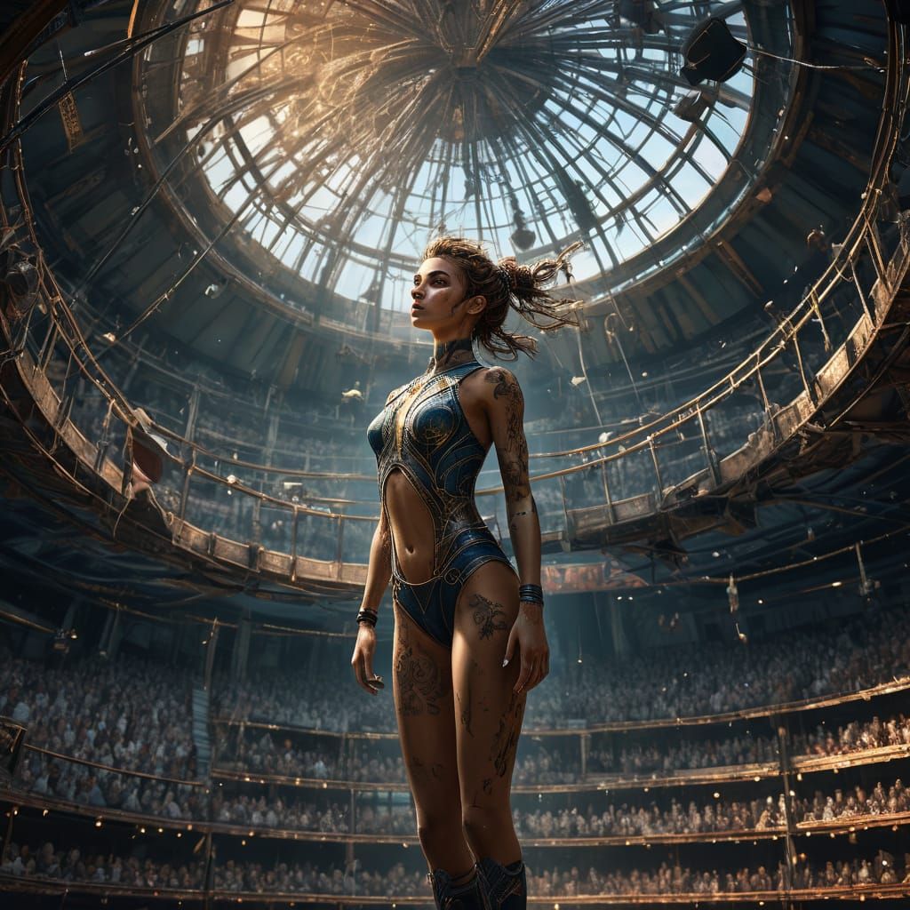 Glamorous Aetherpunk Circus Scene in Art Deco Style