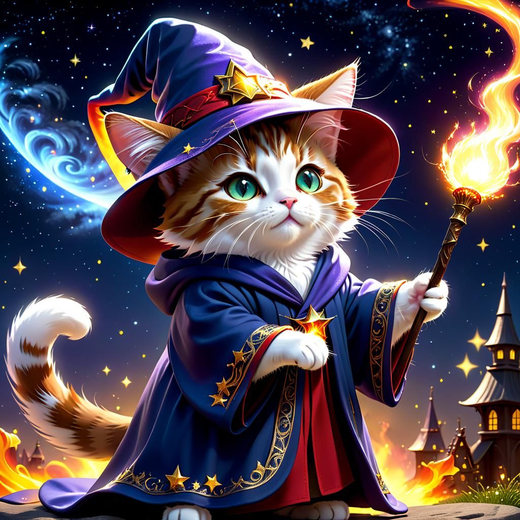 Wizard Cat casting a Fireball