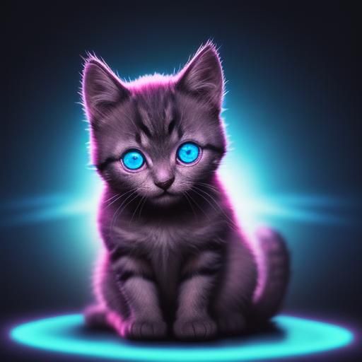 Hypnotic Kitten with Glowing Eyes in Synthwave Style
