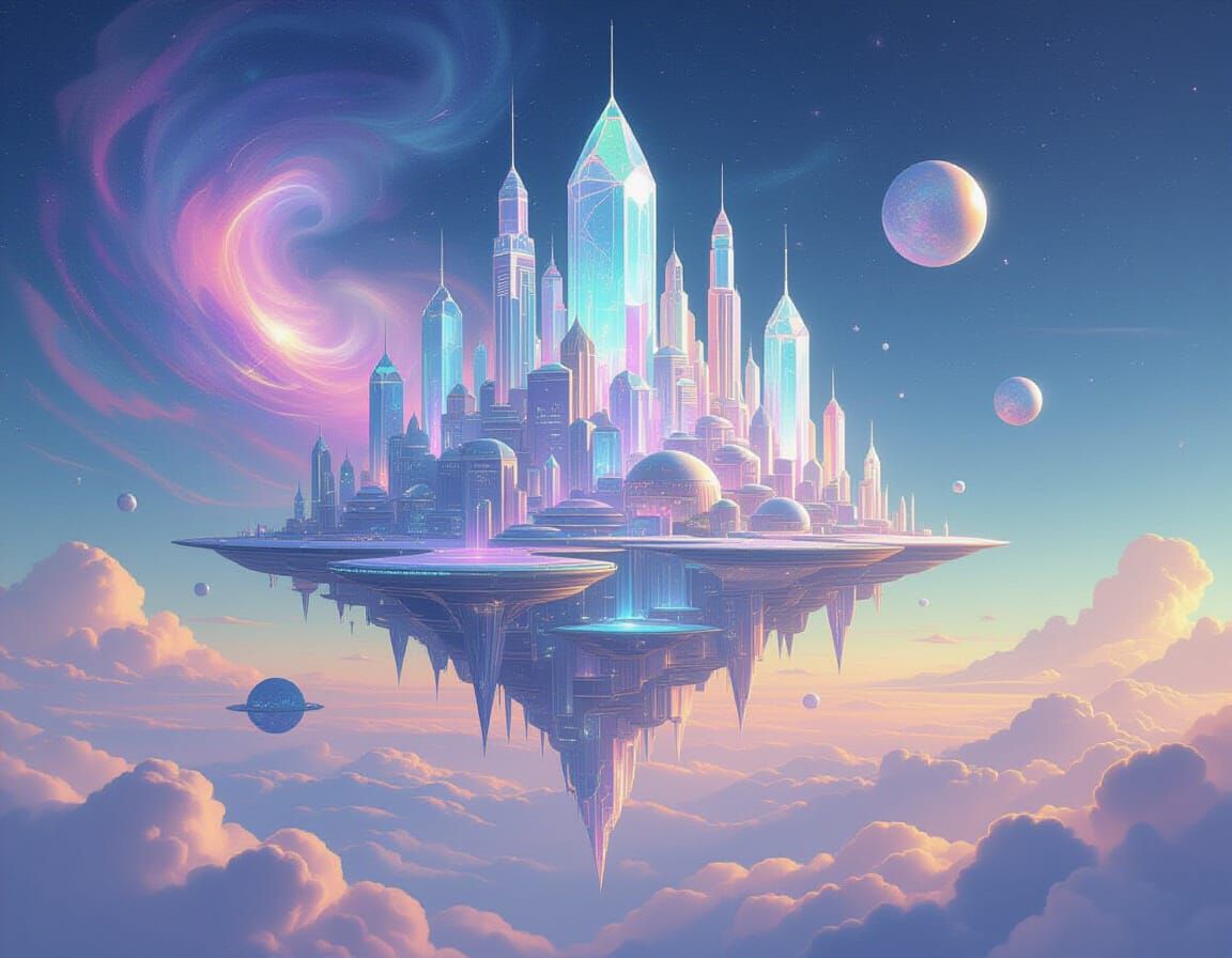 Ethereal Floating City in Pastel Nebula
