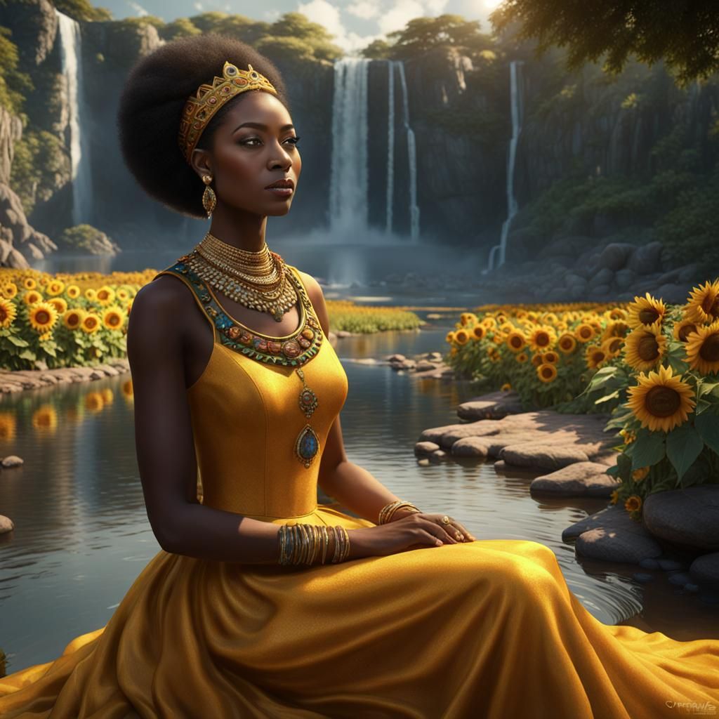 African Queen Gazing in Mirror: Hyperrealistic Fantasy Art