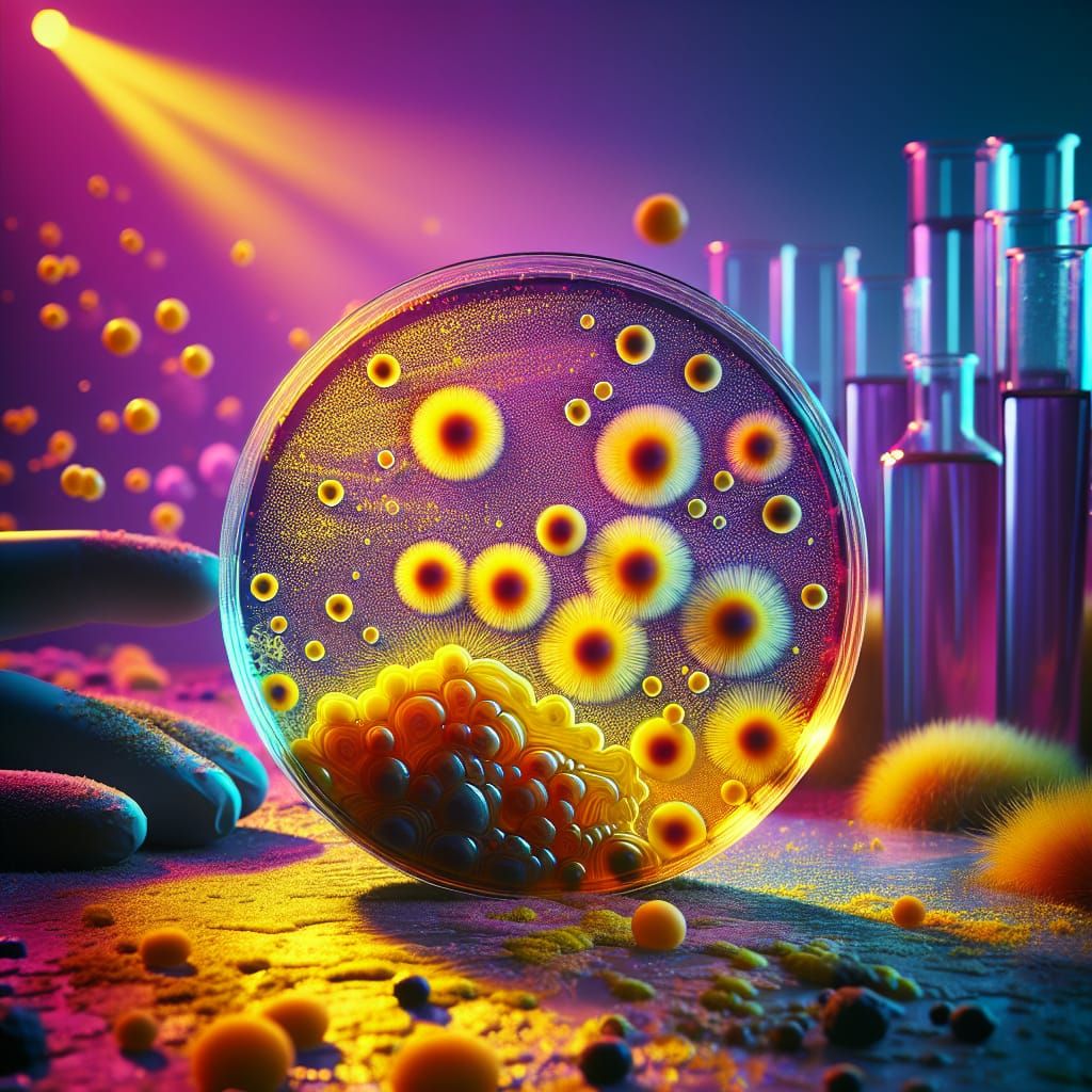 Bacterial Colonies on Agar Plate in Hyperrealistic Style